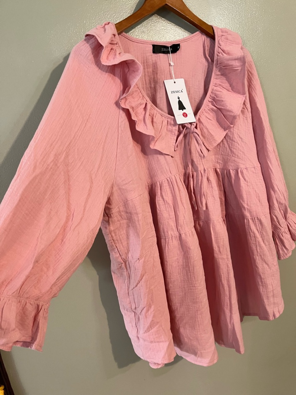 Zesica Pink Ruffle Babydoll Top Textured Gauze Vacation resort size XL NWT - Picture 7 of 10